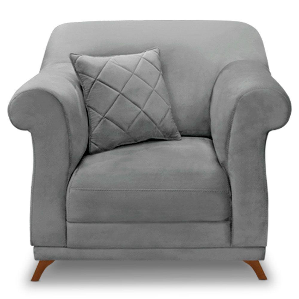 Kit 2 Poltronas Veludo Cinza Grafite Pés Castanho - 6