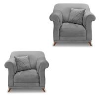 Kit 2 Poltronas Veludo Cinza Grafite Pés Castanho - 1