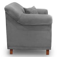 Kit 2 Poltronas Veludo Cinza Grafite Pés Castanho - 5