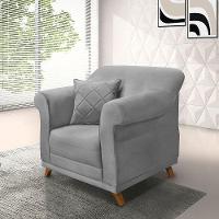 Kit 2 Poltronas Veludo Cinza Grafite Pés Castanho - 7