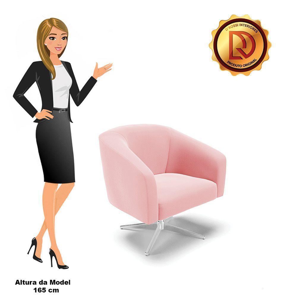 Poltrona Giratória Stella Suede Base Cromada Rosa Bebê - 4