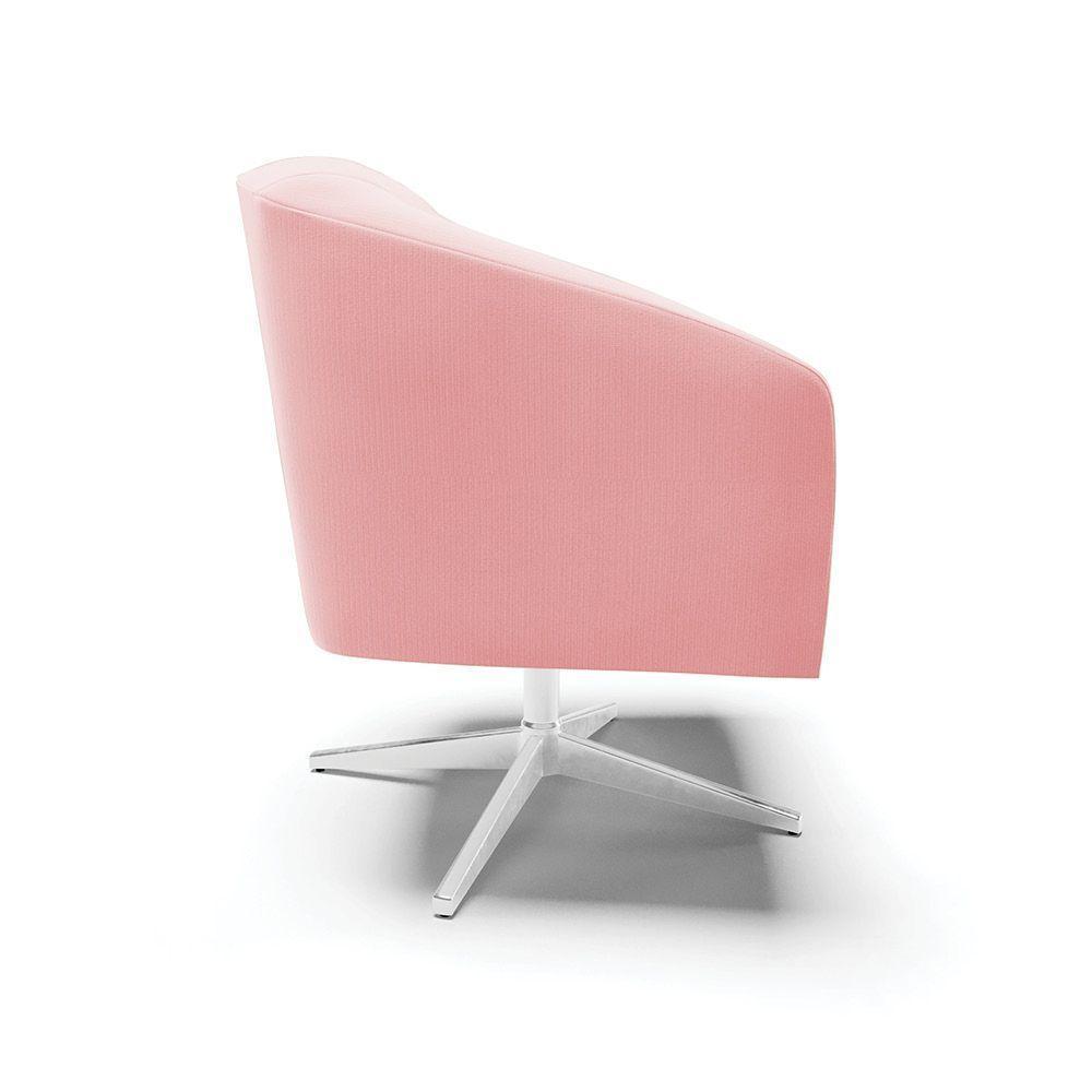 Poltrona Giratória Stella Suede Base Cromada Rosa Bebê - 6