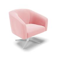 Poltrona Giratória Stella Suede Base Cromada Rosa Bebê - 1