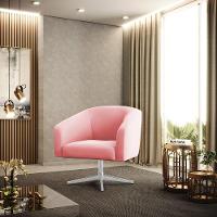 Poltrona Giratória Stella Suede Base Cromada Rosa Bebê - 8