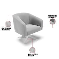 Kit 02 Poltronas Giratória Stella Suede Base Cromada Cinza - 3