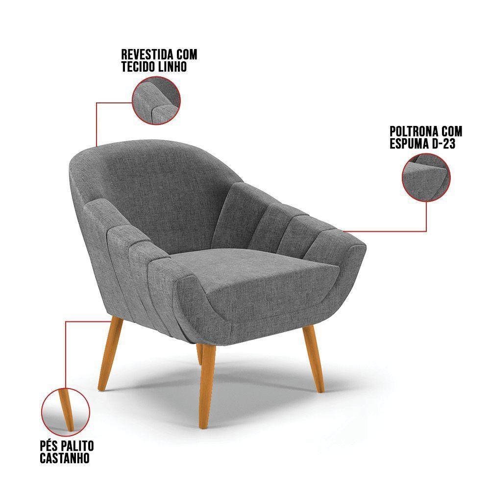 Kit 01 Namoradeira E 01 Poltrona Linho Castanho A26 Grafite - 4
