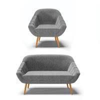 Kit 01 Namoradeira E 01 Poltrona Linho Castanho A26 Grafite - 1