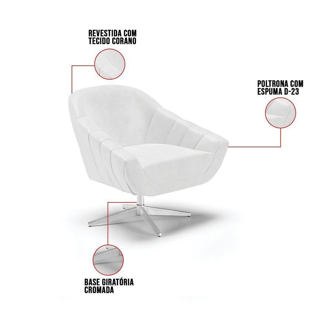 Kit 02 Poltronas Giratória Corano Branco Base Cromada - 3