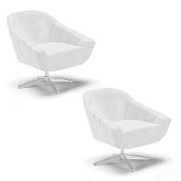 Kit 02 Poltronas Giratória Corano Branco Base Cromada - 1