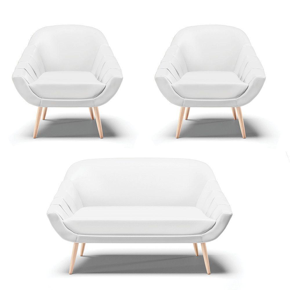 Kit 01 Namoradeira E 02 Poltronas Corino Natural Branco - 1