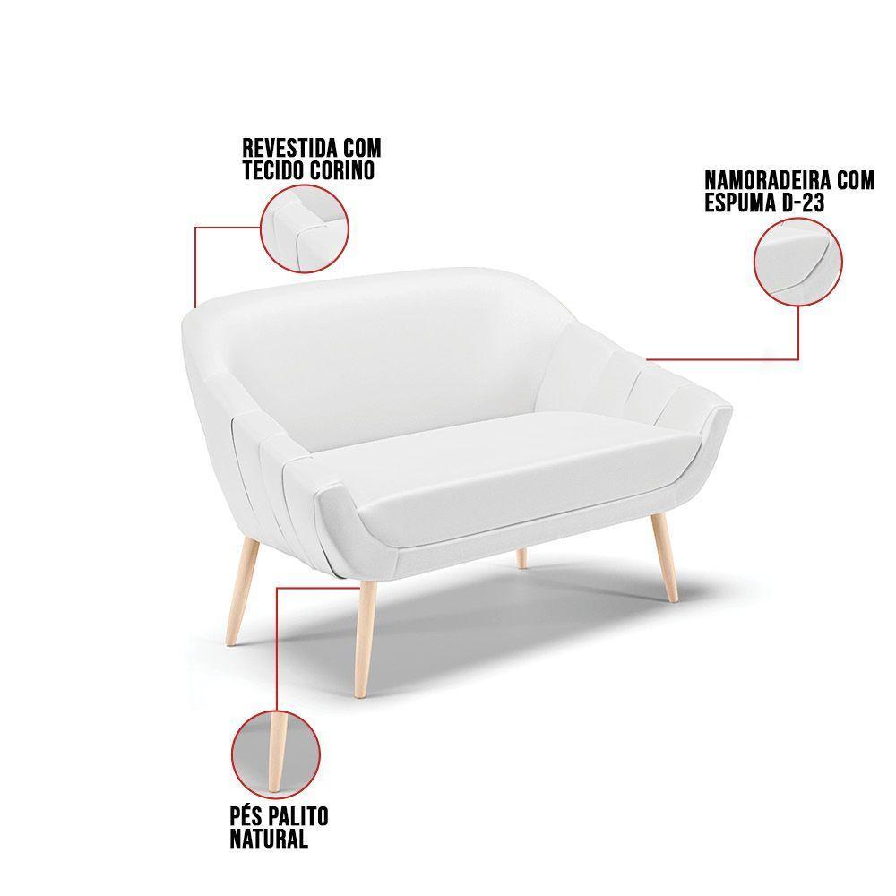 Kit 01 Namoradeira E 02 Poltronas Corino Natural Branco - 5