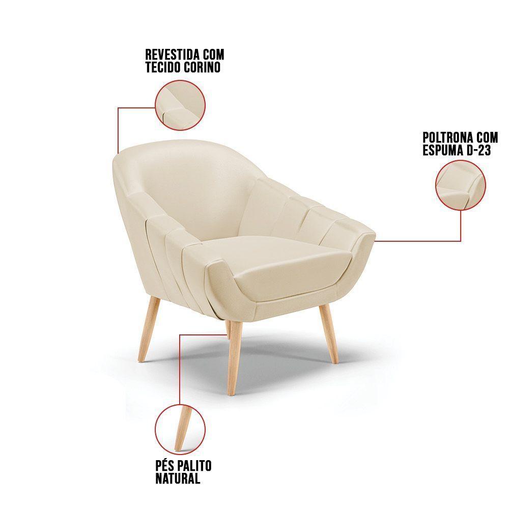 Kit 01 Namoradeira E 02 Poltronas Corino Natural Bege - 4