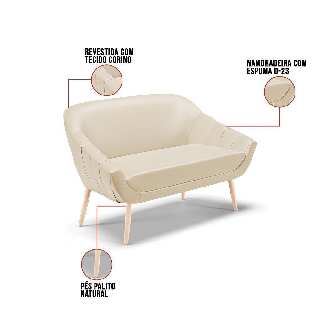 Kit 01 Namoradeira E 02 Poltronas Corino Natural Bege - 5