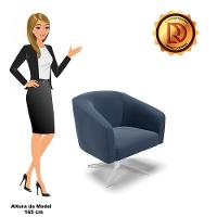 Poltrona Giratória Stella Suede Base Cromada Azul Marinho