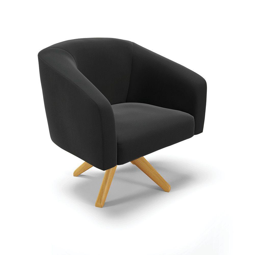Poltrona Giratória Stella Suede Base Madeira Ma30 - D'rossi Cor Preto - 1