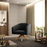 Poltrona Giratória Stella Suede Base Madeira Ma30 - D'rossi Cor Preto - 8