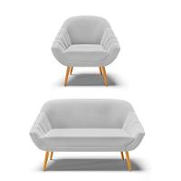 Kit 01 Namoradeira E 01 Poltrona Linho Cinza A05 Castanho - 1