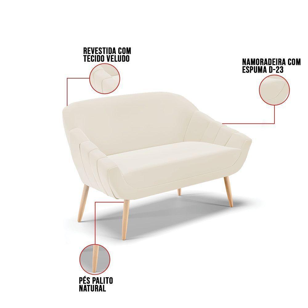 Kit 01 Namoradeira E 02 Poltronas Veludo Bege Natural - 5