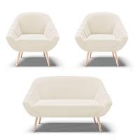Kit 01 Namoradeira E 02 Poltronas Veludo Bege Natural - 1