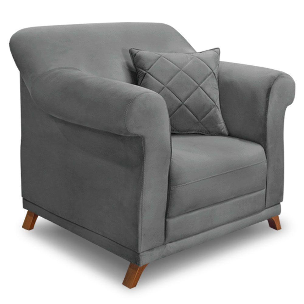 Kit Poltrona E Sofá 2 Lugares 1,80m Veludo Cinza Grafite - 4