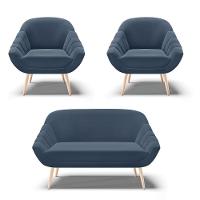 Kit 01 Namoradeira E 02 Poltronas Suede Azul Marinho - 1