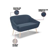 Kit 01 Namoradeira E 02 Poltronas Suede Azul Marinho - 5