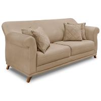 Kit Poltrona E Sofá 2 Lugares 1,60m Suede Pés Castanho Bege - 15