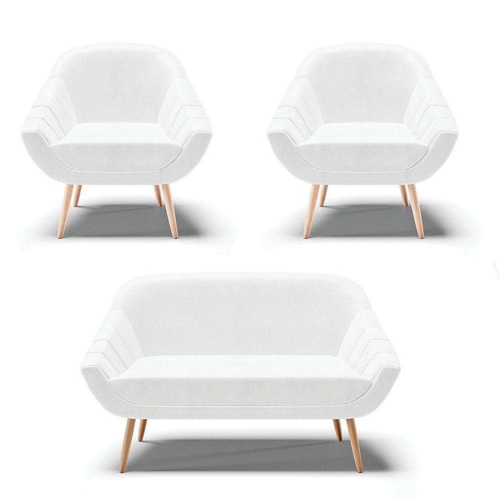 Kit 01 Namoradeira E 02 Poltronas Corano Branco Natural - 1