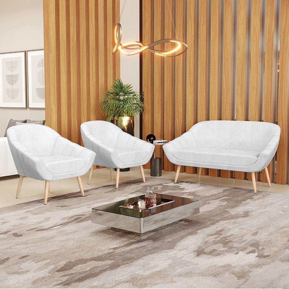 Kit 01 Namoradeira E 02 Poltronas Corano Branco Natural - 8