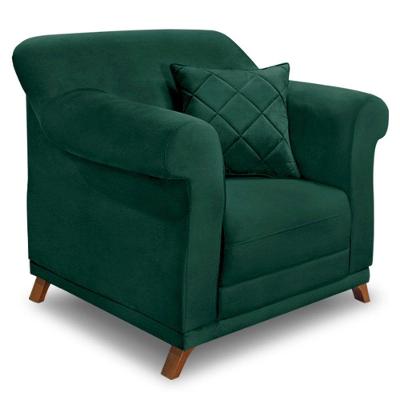 Poltrona Veludo Verde Floresta Pés Castanho