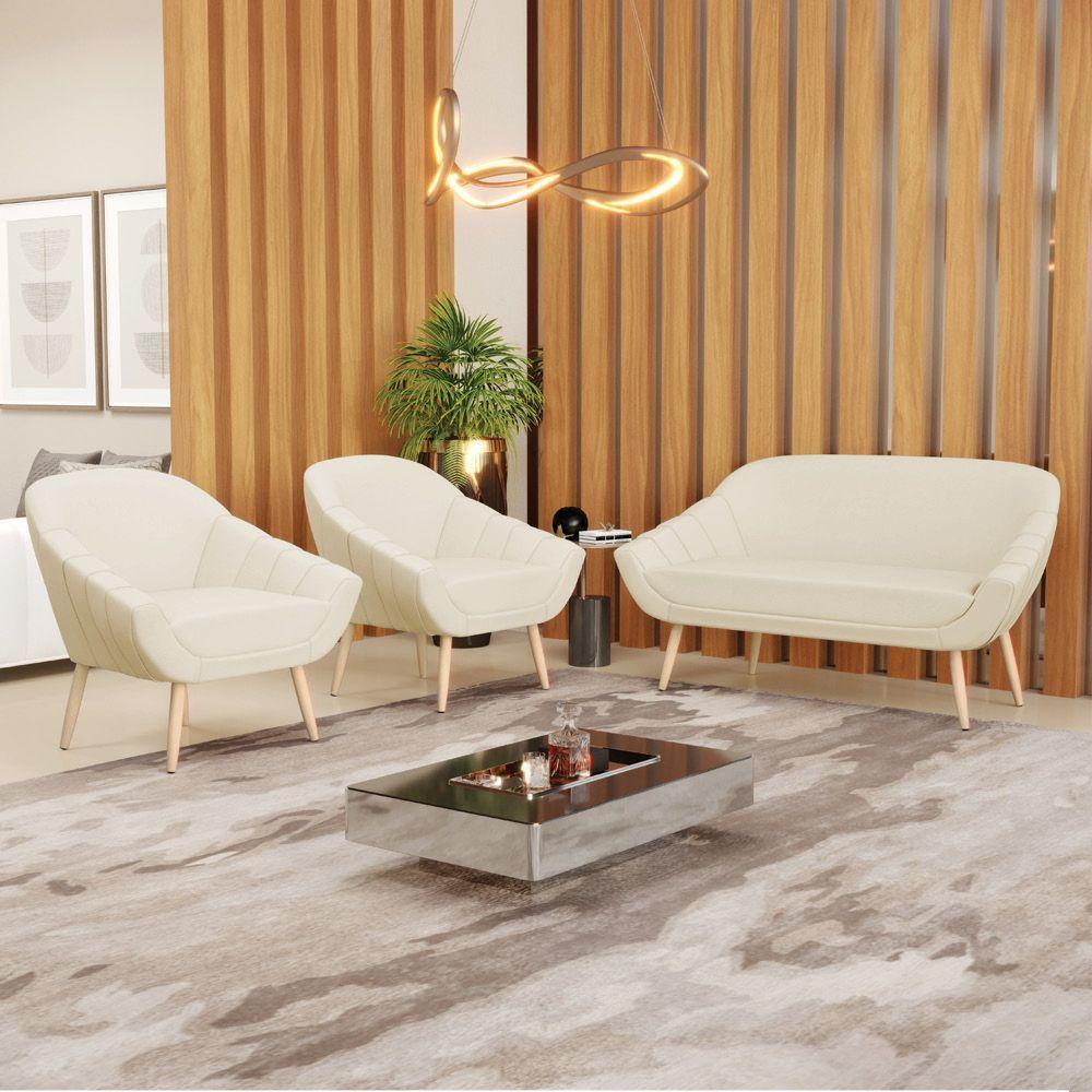 Kit 01 Namoradeira E 02 Poltronas Linho Bege A19 Natural - 8