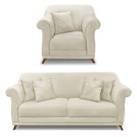 Kit Poltrona E Sofá 2 Lugares 1,80m Veludo Bege - 1