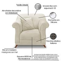 Kit Poltrona E Sofá 2 Lugares 1,80m Veludo Bege - 5