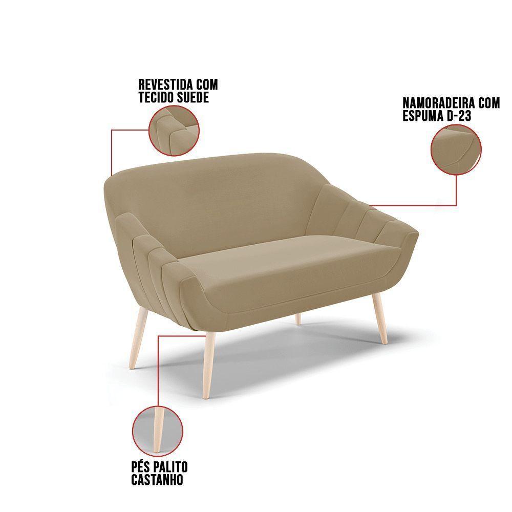 Kit 01 Namoradeira E 02 Poltronas Suede Natural Marrom Rato - 5