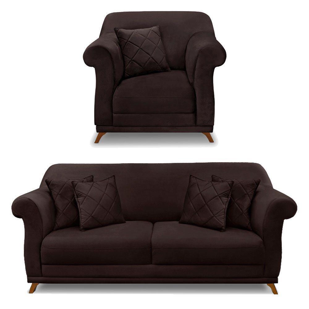 Kit Poltrona E Sofá 2 Lugares 1,60m Marrom Café - 1