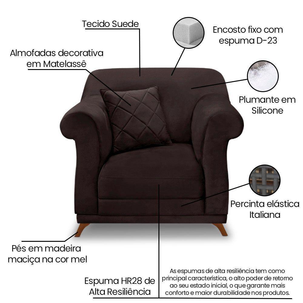 Kit Poltrona E Sofá 2 Lugares 1,60m Marrom Café - 4
