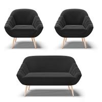 Kit 01 Namoradeira E 02 Poltronas Suede Natural Preto - 1