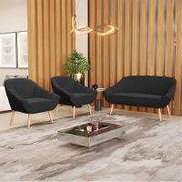 Kit 01 Namoradeira E 02 Poltronas Suede Natural Preto - 8