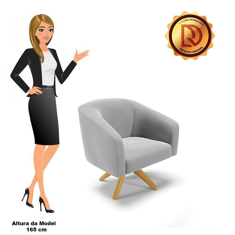 Poltrona Giratória Stella Suede Base Madeira Ma30 - D'rossi Cor Cinza - 4