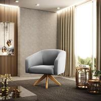 Poltrona Giratória Stella Suede Base Madeira Ma30 - D'rossi Cor Cinza - 1