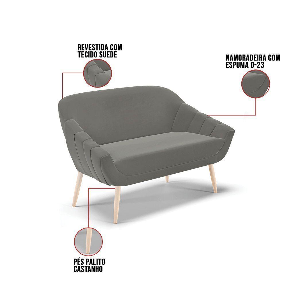 Kit 01 Namoradeira E 02 Poltronas Suede Natural Grafite - 5