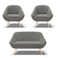 Kit 01 Namoradeira E 02 Poltronas Suede Natural Grafite - 1