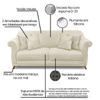 Kit Poltrona E Sofá 2 Lugares 1,80m Veludo Pés Castanho Bege - 10