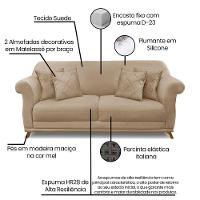 Kit 2 Poltronas E Sofá 2 Lugares 1,80m Bege Pés Castanho - 9