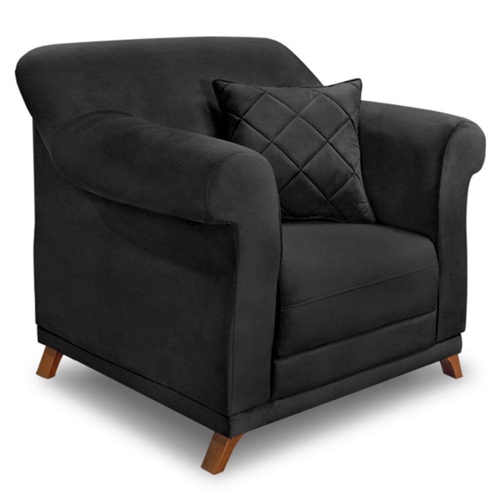 Kit Poltrona E Sofá 2 Lugares 1,60m Veludo Preto - 7