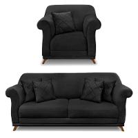 Kit Poltrona E Sofá 2 Lugares 1,60m Veludo Preto - 1