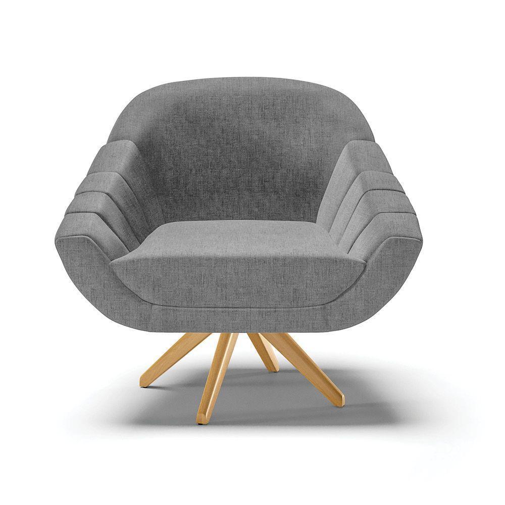 Poltrona Giratória Linho Grafite A26 Base De Madeira Ma30 - 7