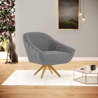 Poltrona Giratória Linho Grafite A26 Base De Madeira Ma30 - 9