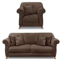 Kit Poltrona E Sofá 2 Lugares 1,80m Veludo Marrom - 1