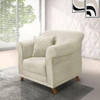 Poltrona Para Sala De Estar Veludo Bege Pés Castanho - 6